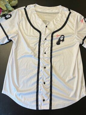 Selena White Black Baseball Jersey Style Button Down Shirt Men’s Sz Medium